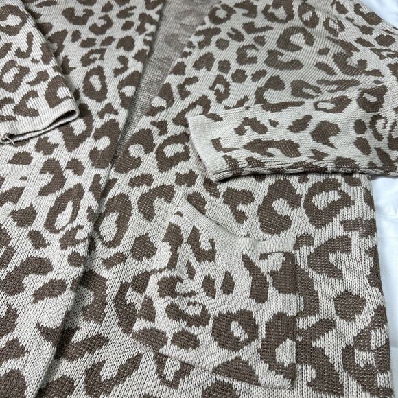 89th & Madison Women’s Large Brown Leopard Print Long Sweater Cardigan Duster - Picture 5 of 10